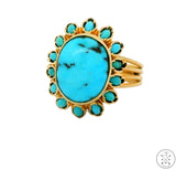 Vintage 18k Yellow Gold Statement Ring with Turquoise Size 7.25 Custom