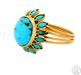 Vintage 18k Yellow Gold Statement Ring with Turquoise Size 7.25 Custom