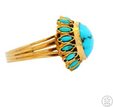 Vintage 18k Yellow Gold Statement Ring with Turquoise Size 7.25 Custom