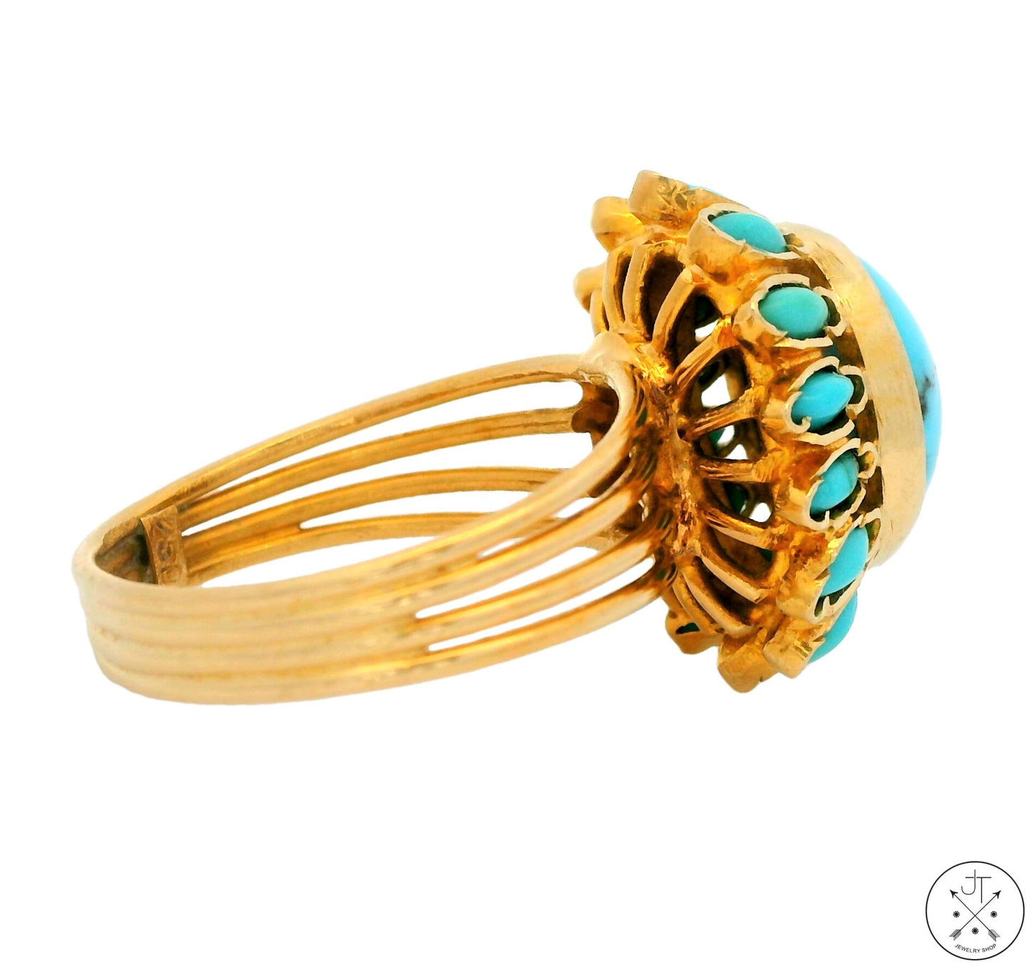 Vintage 18k Yellow Gold Statement Ring with Turquoise Size 7.25 Custom
