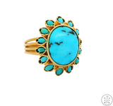 Vintage 18k Yellow Gold Statement Ring with Turquoise Size 7.25 Custom