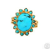 Vintage 18k Yellow Gold Statement Ring with Turquoise Size 7.25 Custom