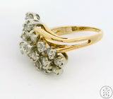 Vintage 14k Yellow Gold Ring with 1.5 ctw Diamonds Size 7 Waterfall Cluster