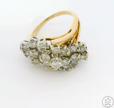 Vintage 14k Yellow Gold Ring with 1.5 ctw Diamonds Size 7 Waterfall Cluster