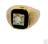 Vintage 14k Yellow Gold Mens Ring with 1/5 carat Diamond Size 11.5 Onyx