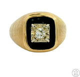 Vintage 14k Yellow Gold Mens Ring with 1/5 carat Diamond Size 11.5 Onyx