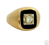 Vintage 14k Yellow Gold Mens Ring with 1/5 carat Diamond Size 11.5 Onyx