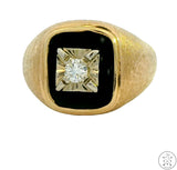 Vintage 14k Yellow Gold Mens Ring with 1/5 carat Diamond Size 11.5 Onyx