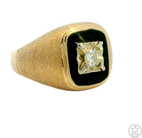 Vintage 14k Yellow Gold Mens Ring with 1/5 carat Diamond Size 11.5 Onyx