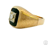 Vintage 14k Yellow Gold Mens Ring with 1/5 carat Diamond Size 11.5 Onyx