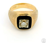 Vintage 14k Yellow Gold Mens Ring with 1/5 carat Diamond Size 11.5 Onyx