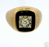 Vintage 14k Yellow Gold Mens Ring with 1/5 carat Diamond Size 11.5 Onyx