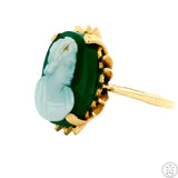 Vintage 14k Yellow Gold Green Agate Hardstone Cameo Ring Size 5.75 Estate