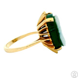 Vintage 14k Yellow Gold Green Agate Hardstone Cameo Ring Size 5.75 Estate