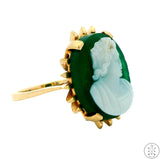 Vintage 14k Yellow Gold Green Agate Hardstone Cameo Ring Size 5.75 Estate