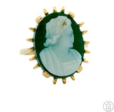 Vintage 14k Yellow Gold Green Agate Hardstone Cameo Ring Size 5.75 Estate