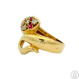 Vintage 18k Yellow Gold Ring with Turquoise and Pink Sapphire Size 7.5