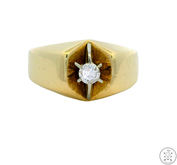 Vintage 10k Yellow Gold Mens Ring with .16 carat Diamond Size 9