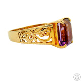 Vintage 14k Yellow Gold Solitaire Ring with Amethyst Size 7.5