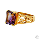 Vintage 14k Yellow Gold Solitaire Ring with Amethyst Size 7.5