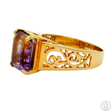 Vintage 14k Yellow Gold Solitaire Ring with Amethyst Size 7.5