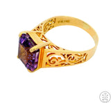 Vintage 14k Yellow Gold Solitaire Ring with Amethyst Size 7.5