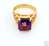 Vintage 14k Yellow Gold Solitaire Ring with Amethyst Size 7.5