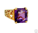 Vintage 14k Yellow Gold Solitaire Ring with Amethyst Size 7.5