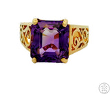 Vintage 14k Yellow Gold Solitaire Ring with Amethyst Size 7.5