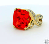 14k Yellow Gold Fashion Ring with Orange Sapphire and White Topaz Size 9