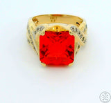 14k Yellow Gold Fashion Ring with Orange Sapphire and White Topaz Size 9