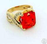 14k Yellow Gold Fashion Ring with Orange Sapphire and White Topaz Size 9