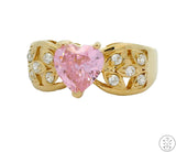 New 14k Yellow Gold Fashion Ring with Pink Heart Cubic Zirconia Size 9 Korea