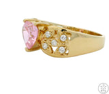 New 14k Yellow Gold Fashion Ring with Pink Heart Cubic Zirconia Size 9 Korea