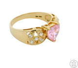 New 14k Yellow Gold Fashion Ring with Pink Heart Cubic Zirconia Size 9 Korea