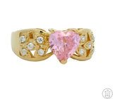 New 14k Yellow Gold Fashion Ring with Pink Heart Cubic Zirconia Size 9 Korea