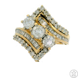 Vintage 14k Yellow Gold Statement Ring with 1.5 ctw Diamonds Size 7 Cluster