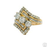 Vintage 14k Yellow Gold Statement Ring with 1.5 ctw Diamonds Size 7 Cluster