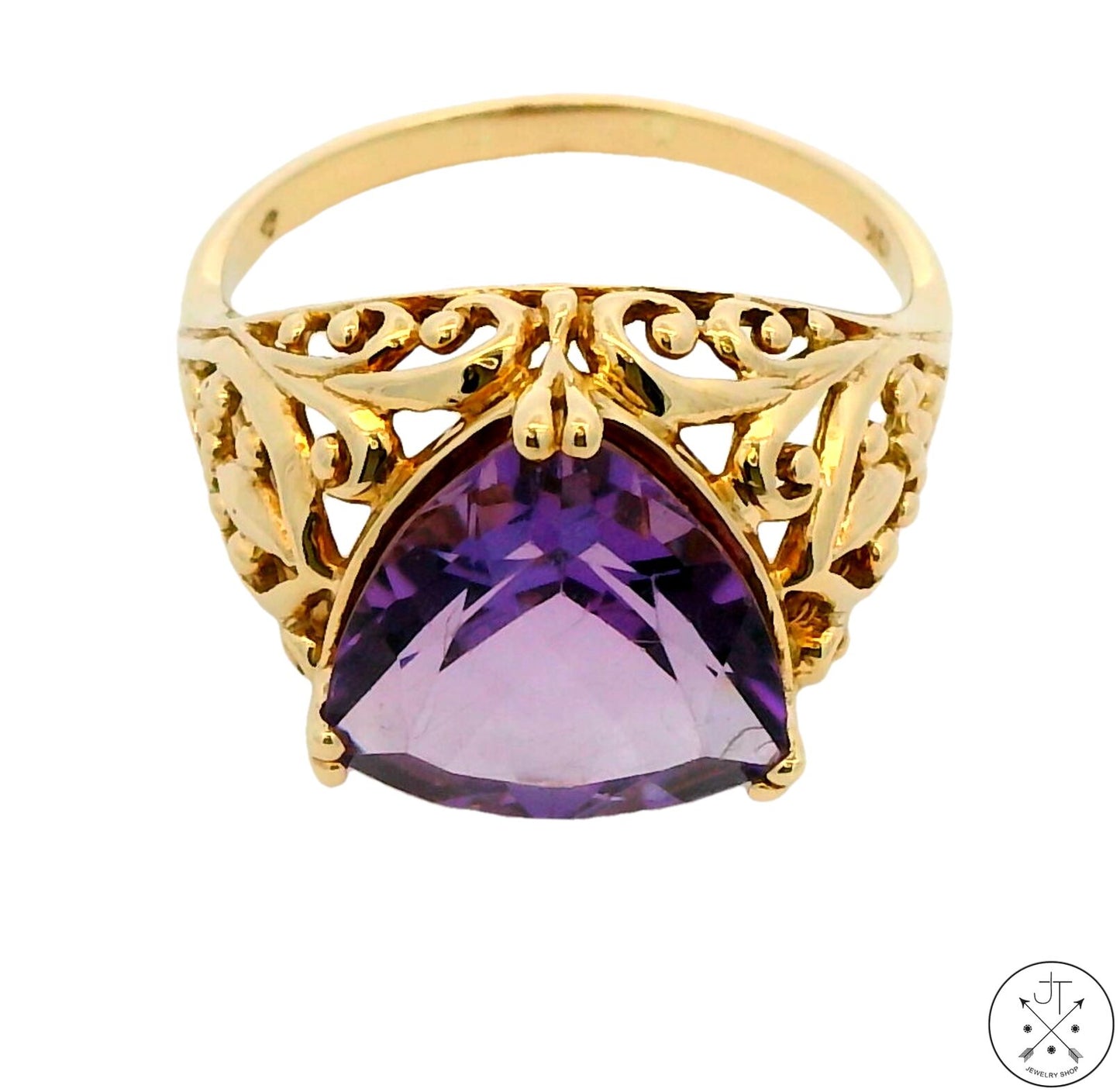 10k Yellow Gold Fashion Ring with Amethyst Size 10.5