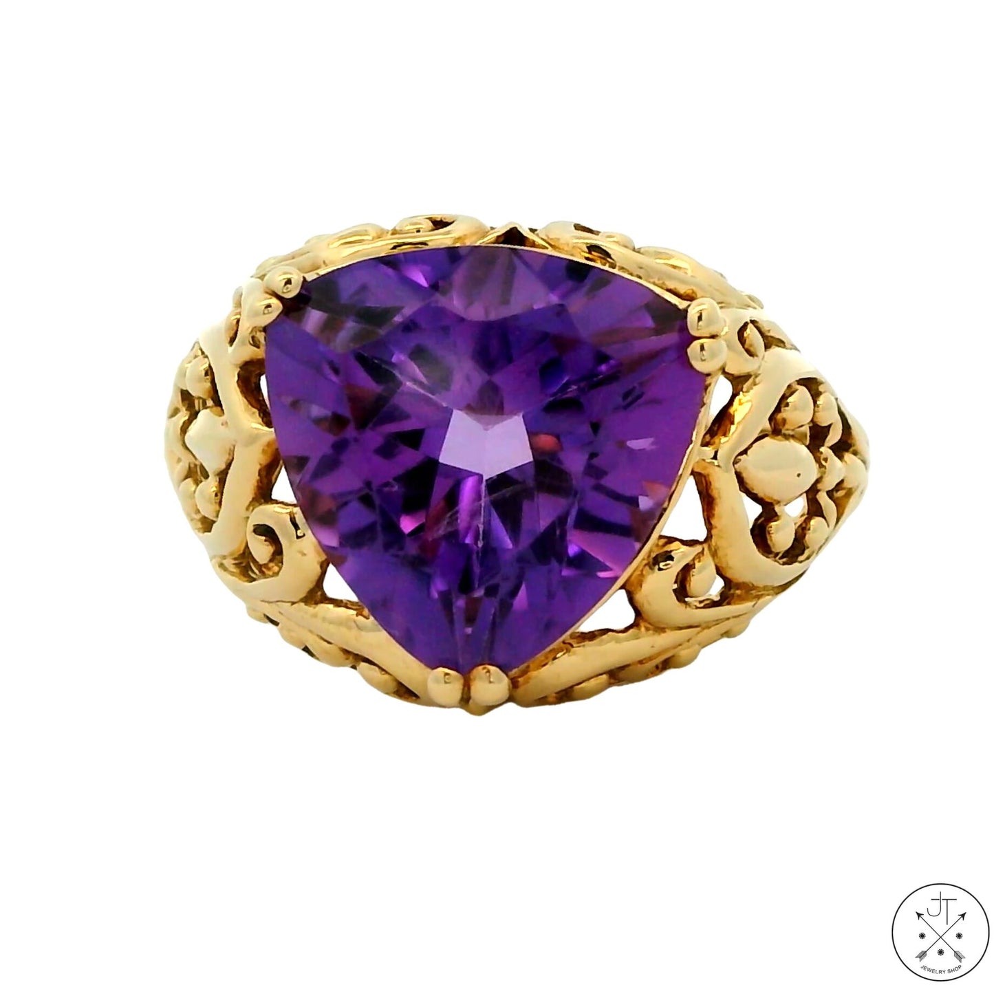 10k Yellow Gold Fashion Ring with Amethyst Size 10.5