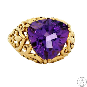 10k Yellow Gold Fashion Ring with Amethyst Size 10.5