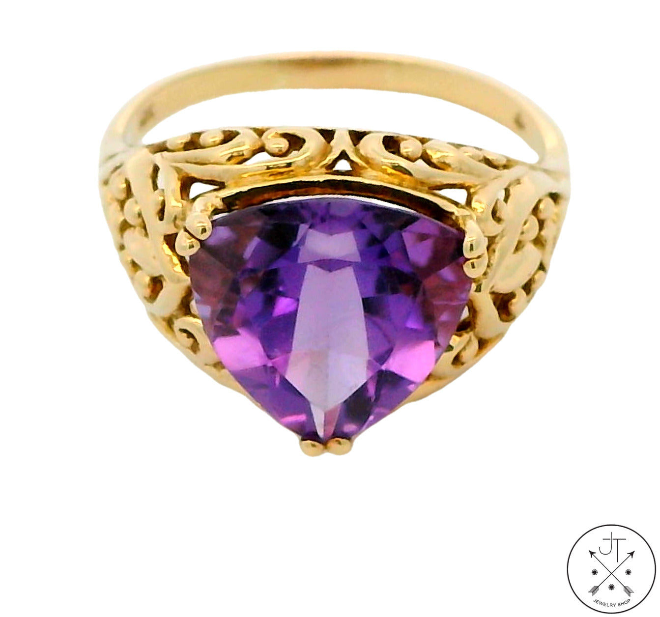 10k Yellow Gold Fashion Ring with Amethyst Size 10.5