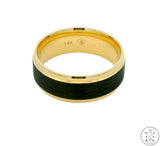 New 14k Yellow Gold Mens Wedding Band 8 mm with Carbon Fiber Size 10 Comfort Fit