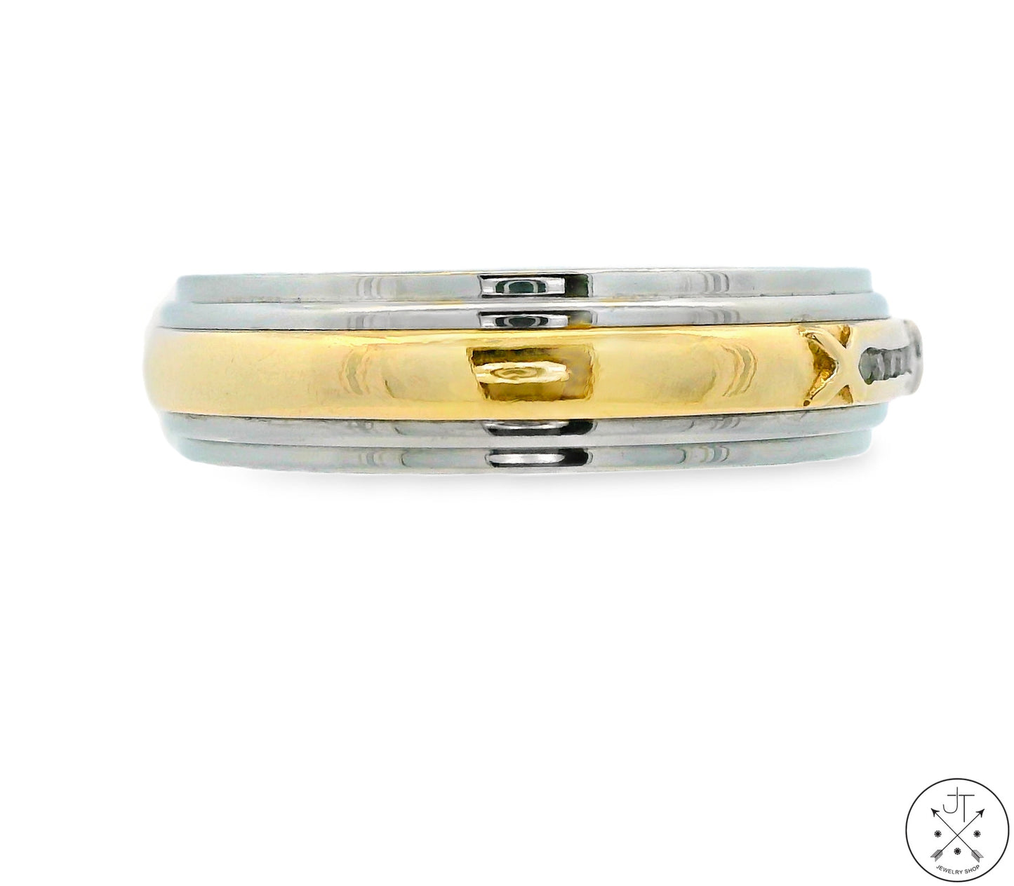 14k Yellow Gold and Stainless Steel Mens Wedding Band 6.6 mm with Diamonds Size 12