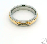 14k Yellow Gold and Stainless Steel Mens Wedding Band 6.6 mm with Diamonds Size 12