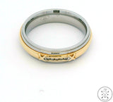 14k Yellow Gold and Stainless Steel Mens Wedding Band 6.6 mm with Diamonds Size 12