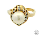 14k Yellow Gold Ring with Pearl and 1/2 ctw Diamonds Size 7.5