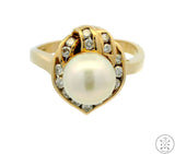 14k Yellow Gold Ring with Pearl and 1/2 ctw Diamonds Size 7.5