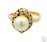 14k Yellow Gold Ring with Pearl and 1/2 ctw Diamonds Size 7.5