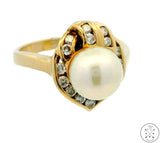 14k Yellow Gold Ring with Pearl and 1/2 ctw Diamonds Size 7.5